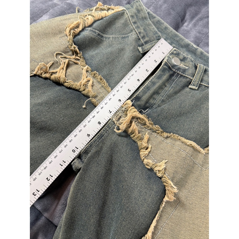 Romwe XS‎ Distressed Fringe Jeans Blue Denim Cargo Pockets Grungecore - Picture 7 of 12